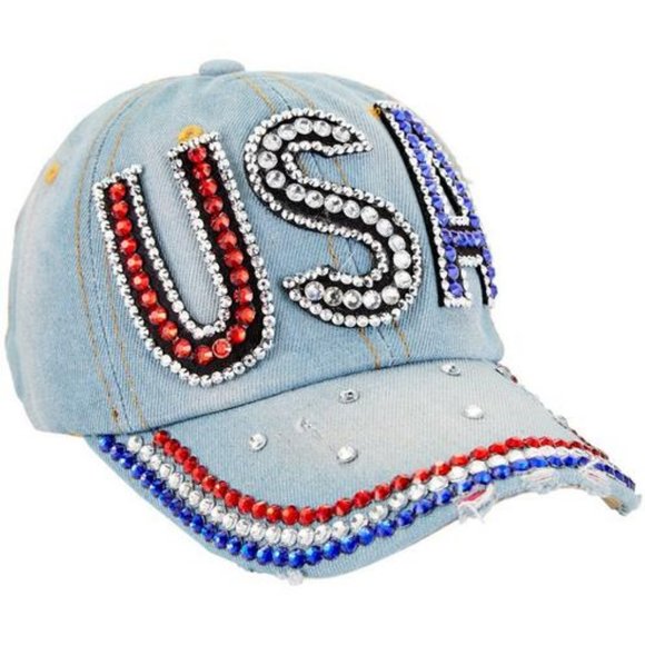 Twig & Arrow Women's Jeweled USA Hat Light Blue NEW/NWT! - Picture 1 of 1